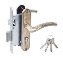 Замок врезной цилиндровый с защёлкой в комплекте с ручкой ЗВ4-55.27 (ант.бронза), 4 кл.