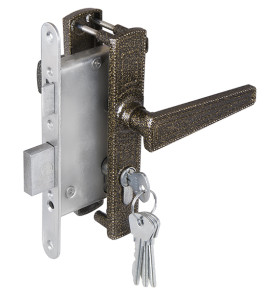 Замок врезной цилиндровый с защёлкой в комплекте с ручкой ЗВ4-3.01 (бронза), 4 кл.