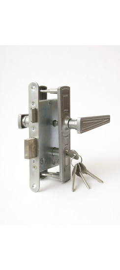 Замок врезной цилиндровый с защёлкой в комплекте с ручкой ЗВ4-3.01 (никель), 4 кл. | Алюминий, 35 мм