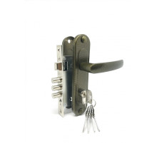 Замок врезной цилиндровый с защёлкой в комплекте с ручкой ЗВ7-60.1-02 (бронза), 5 кл.