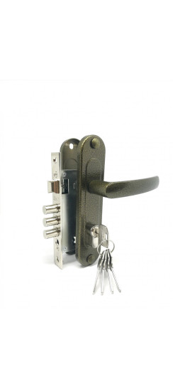 Замок врезной цилиндровый с защёлкой в комплекте с ручкой ЗВ7-60.1-02 (бронза), 5 кл. | Алюминий, 12 мм