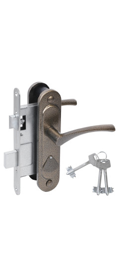 Замок врезной сувальдный с защёлкой в комплекте с ручкой ЗВ9.2-07 (бронза), 3 кл. | Алюминий, -