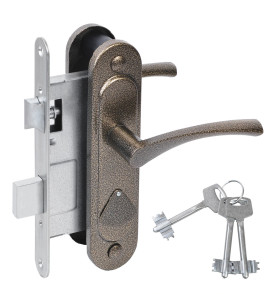 Замок врезной сувальдный с защёлкой в комплекте с ручкой ЗВ9.2-07 (бронза), 3 кл.