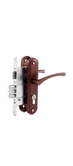 Замок врезной цилиндровый с защёлкой в комплекте с ручкой ЗВ4.2-01 (медь), 3 кл. | Алюминий, 12 мм