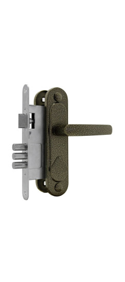 Замок врезной сувальдный с защёлкой в комплекте с ручкой ЗВ9.1-01 (бронза), 3 кл. | Алюминий, 12 мм