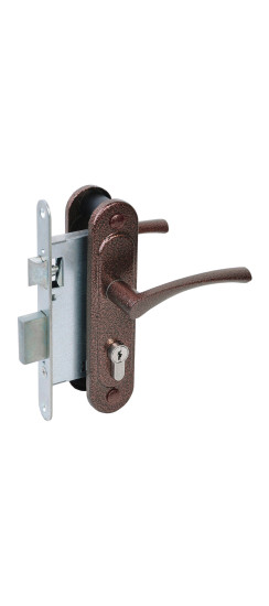 Замок врезной цилиндровый с защёлкой в комплекте с ручкой ЗВ4-3/07 (медь антик), 4 кл. | Алюминий, -