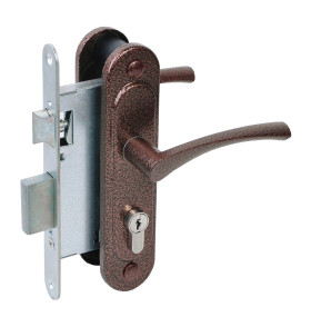 Замок врезной цилиндровый с защёлкой в комплекте с ручкой ЗВ4-3/07 (медь антик), 4 кл.