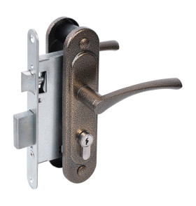 Замок врезной цилиндровый с защёлкой в комплекте с ручкой ЗВ4-3/07 (бронза антик), 4 кл.