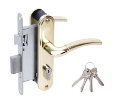 Замок врезной цилиндровый с защёлкой в комплекте с ручкой ЗВ4-55.27 (золото-лак), 4 кл.