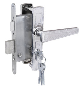 Замок врезной цилиндровый с защёлкой в комплекте с ручкой ЗВ4-3.01 (хром), 4 кл.