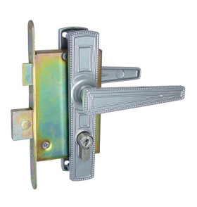 Замок врезной цилиндровый с защёлкой в компл с ручкой ЗВ4-3 (гальв.никель) аналог ДААЗ, 4кл. блистер