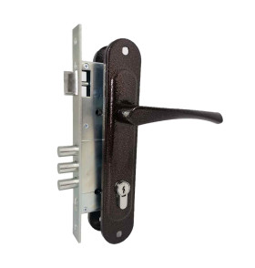 Замок врезной цилиндровый с защёлкой в комплекте с ручкой ЗВ4-85/07 (медь антик), 4 кл.