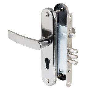 Корпус врезного замка с защёлкой в комплекте с ручкой ЗВ4-31/55 РФ55-022 (черн жемчуг) /78927/