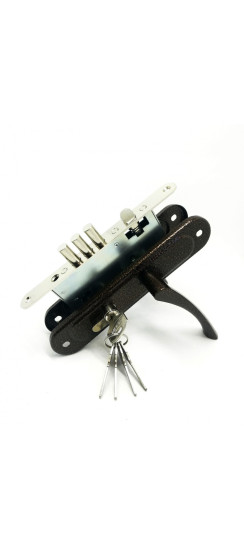 Замок врезной цилиндровый с защёлкой в комплекте с ручкой ЗВ4.009/17 (медь), 4 кл. | Алюминий, 11 мм