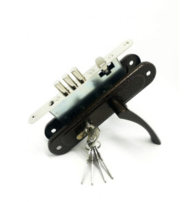 Замок врезной цилиндровый с защёлкой в комплекте с ручкой ЗВ4.009/17 (медь), 4 кл.