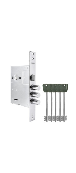 Замок врезной сувальдный MDV30/S-65.77 CP хром (длинный ключ) тех.уп. | Сталь, 16 мм