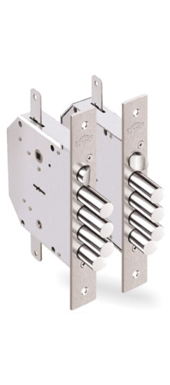 Замок врезной сувальдный с задвижкой и защёлкой Гранит 1.06.43 (правый) с тягами, 5 кл. /24378/ | Сталь, 18 мм