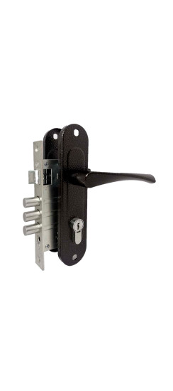 Замок врезной цилиндровый с защёлкой в комплекте с ручкой ЗВ4-60/07 (медь антик), 4 кл. | Алюминий, 12 мм