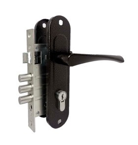 Замок врезной цилиндровый с защёлкой в комплекте с ручкой ЗВ4-60/07 (медь антик), 4 кл.