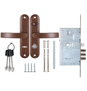 Замок врезной сувальдный с защёлкой в компл с ручкой ЗВ9-8.3/13(КЛП5-85) лев (медн ант), 3 кл/88011/