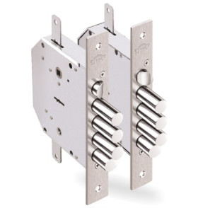 Замок врезной сувальдный с задвижкой и защёлкой Гранит 1.06.42 (левый) с тягами, 5 кл. /24376/