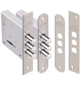 Замок врезной Кремень 1.04.04.К никель, сува., 3 риг., зап. планка, лиц. планка закругл.