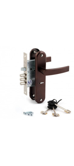 Замок врезной сувальдный с защёлкой в комплекте с ручкой ЗВ9-6/13 РФ78-002/90 (медь), 3 кл. /77315/ | Алюминий/Сталь, 11 мм