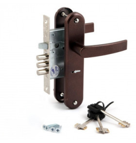 Замок врезной сувальдный с защёлкой в комплекте с ручкой ЗВ9-6/13 РФ78-002/90 (медь), 3 кл. /77315/