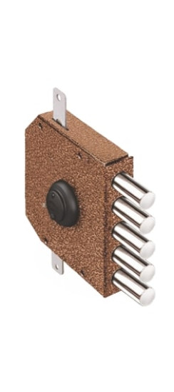 Замок накладной гаражный Гранит 1.06.56.МА никель, сув., 5 риг., тяги, медный антик /00427/ | Сталь, 18 мм