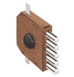 Замок накладной гаражный Гранит 1.06.56.МА никель, сув., 5 риг., тяги, медный антик /00427/