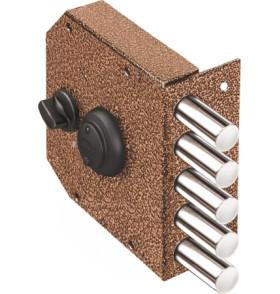 Замок накладной Гранит 1.06.61.МА никель, сув., 4 риг., задв. с защ. шторкой, медный антик /22624/