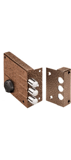 Замок накладной сувальдный Кремень 1.04.62.КМА (медный антик), 5 кл. | Сталь, 16 мм