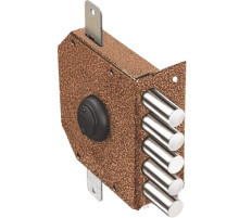 Замок накладной Гранит 1.06.52.МА никель, сув., 5 риг., тяги, медный антик /00425/