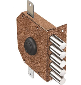 Замок накладной Гранит 1.06.52.МА никель, сув., 5 риг., тяги, медный антик /00425/