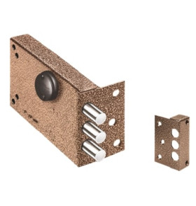 Замок накладной Лазурит 1.02.51.КМА никель, сув., 3 риг., зап. коробка, медный антик /40062/