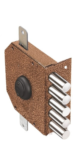 Замок накладной Гранит 1.06.52.КМА никель, сув., 5 риг., тяги, зап. коробка, медный антик /20433/ | Сталь, 18 мм