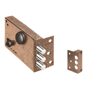 Замок накладной Лазурит 1.02.61.КМА никель, сув., 2 риг., задв.-затв., зап. кор., мед. антик /40061/