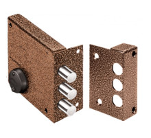 Замок накладной Кремень 1.04.61.КМА никель, сув., 3 риг., зап. коробка, медный антик