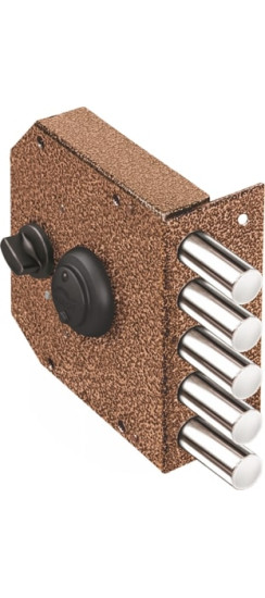 Замок накладной Гранит 1.06.61.КМА никель, сув., 4 риг., задв., зап. коробка, медный антик /32400/ | Сталь, 18 мм