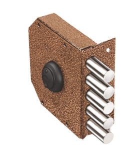 Замок накладной Гранит 1.06.51.КМА никель, сув., 5 риг., зап. коробка, медный антик / 07340/