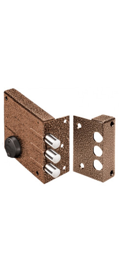 Замок накладной Кремень 1.04.52.МА никель, сув., 3 риг., медный антик | Сталь, 16 мм
