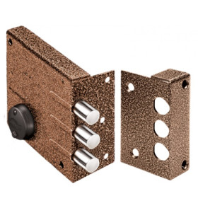 Замок накладной Кремень 1.04.52.МА никель, сув., 3 риг., медный антик