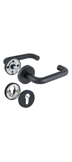 Комплект дверных ручек с накладками под цилиндр FR.DH57.0219 NE (DH-0219 NE) 8x140 мм, BL-24 черный | Гальваника