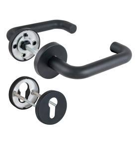 Комплект дверных ручек с накладками под цилиндр FR.DH57.0219 NE (DH-0219 NE) 8x140 мм, BL-24 черный