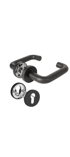 Комплект дверных ручек с накладками под цилиндр FR.DH57.0219 NE (DH-0219 NE) 9x140 мм, BL-24 черный | Гальваника