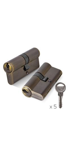 Цилиндровый механизм (100 ZA/70) 1000ZAKey70(30+10+30) AB бронза 5Key | ZAMAK, 70 мм (30+10+30)