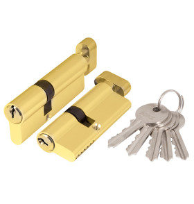 Цилиндровый механизм (AX102/60) AX1002Knob60 (25+10+25) PB латунь с вертушкой