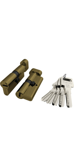 Цилиндровый механизм (R602/60) R6002Knob60(25+10+25) AB бронза 5Key с вертушкой | ZAMAK, 60 мм (25+10+25)