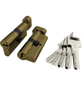 Цилиндровый механизм (R602/60) R6002Knob60(25+10+25) AB бронза 5Key с вертушкой