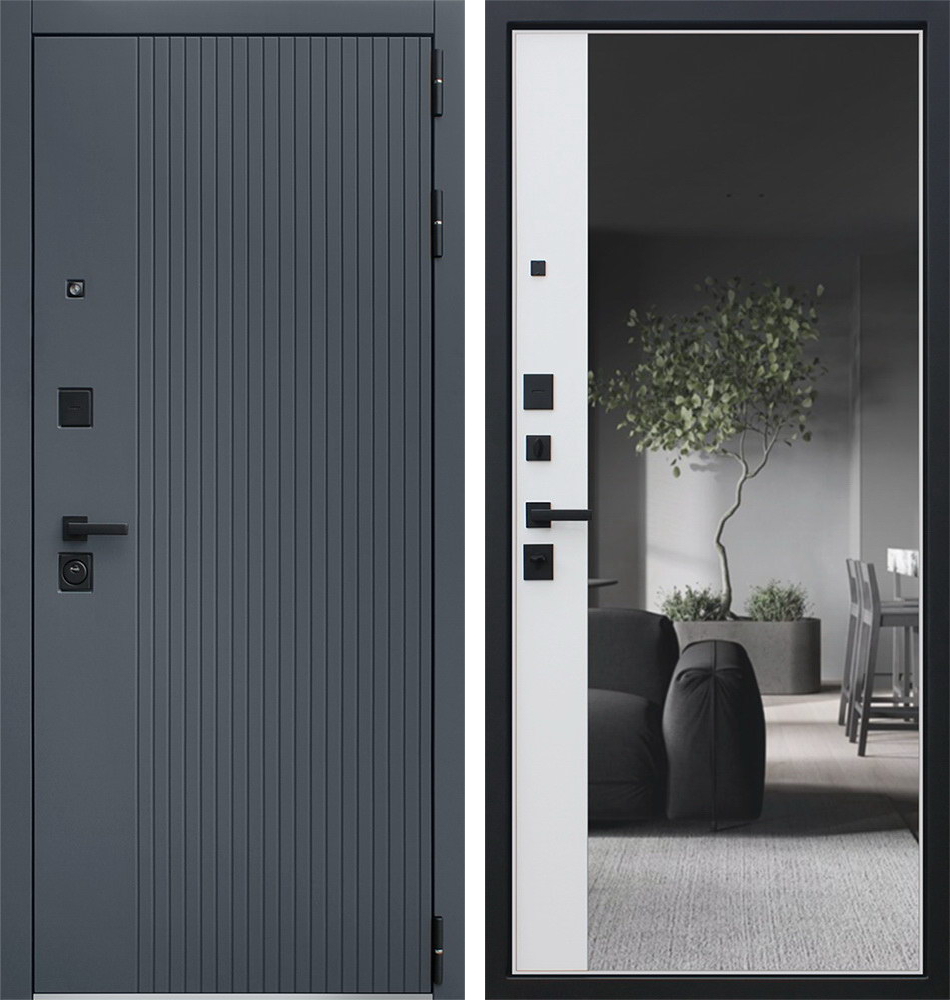 Стальная дверь "Вертикаль" с зеркалом | Порошковое покрытие 